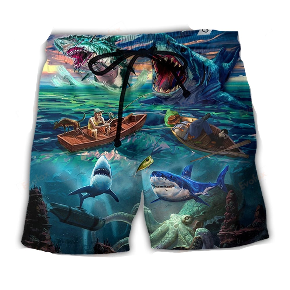 Shark Shorts Shark and the Fisherman Beach Shorts Blue