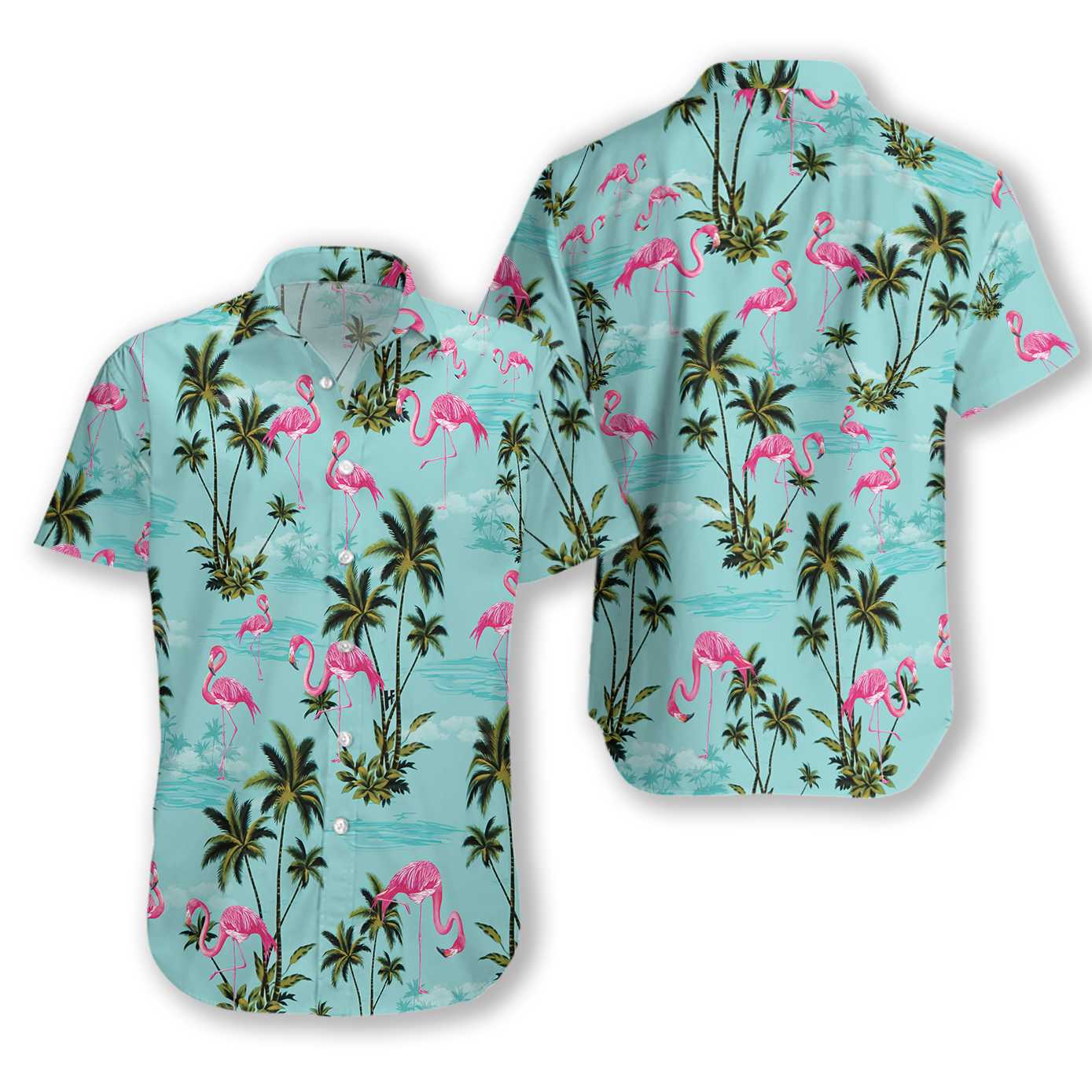 Gifury Flamingo Hawaiian Shirt Blue Flamingo Palm Tree Hawaii Shirt Flamingo Aloha Shirt 2024