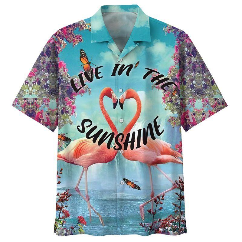 NoClaws Flamingo Hawaii Shirt Flamingo Live In The Sunshine Hawaiian Shirt Colorful Unisex
