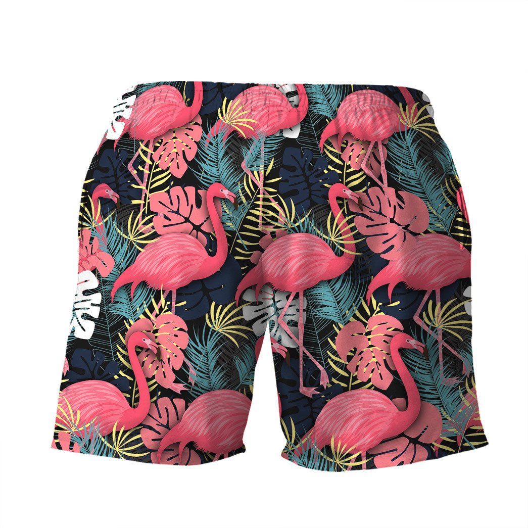 Flamingo Shorts Flamingo Bird and Tropical Flowers Beach Shorts Black Pink