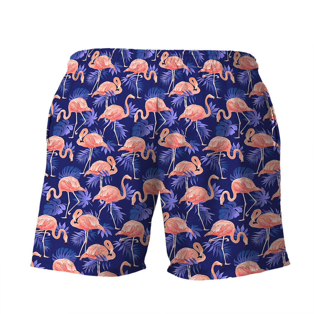 Flamingo Shorts Flamingo Bird and Tropical Flowers Beach Shorts Pink Blue