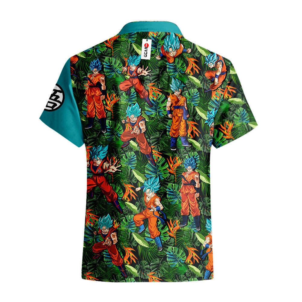 Dragon Ball Hawaii Shirt Dragon Ball Goku Blue Tropical Pattern Hawaiian Shirt Blue Green Unisex