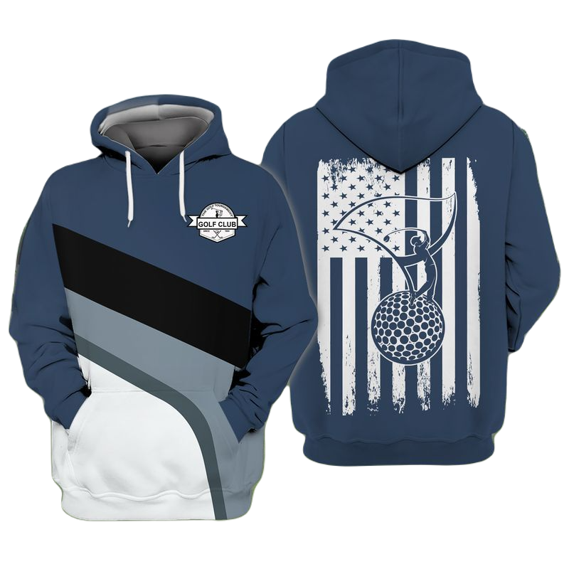 Golf Hoodie Golf Club Player Swinging Silhouette Hoodie Blue Unisex