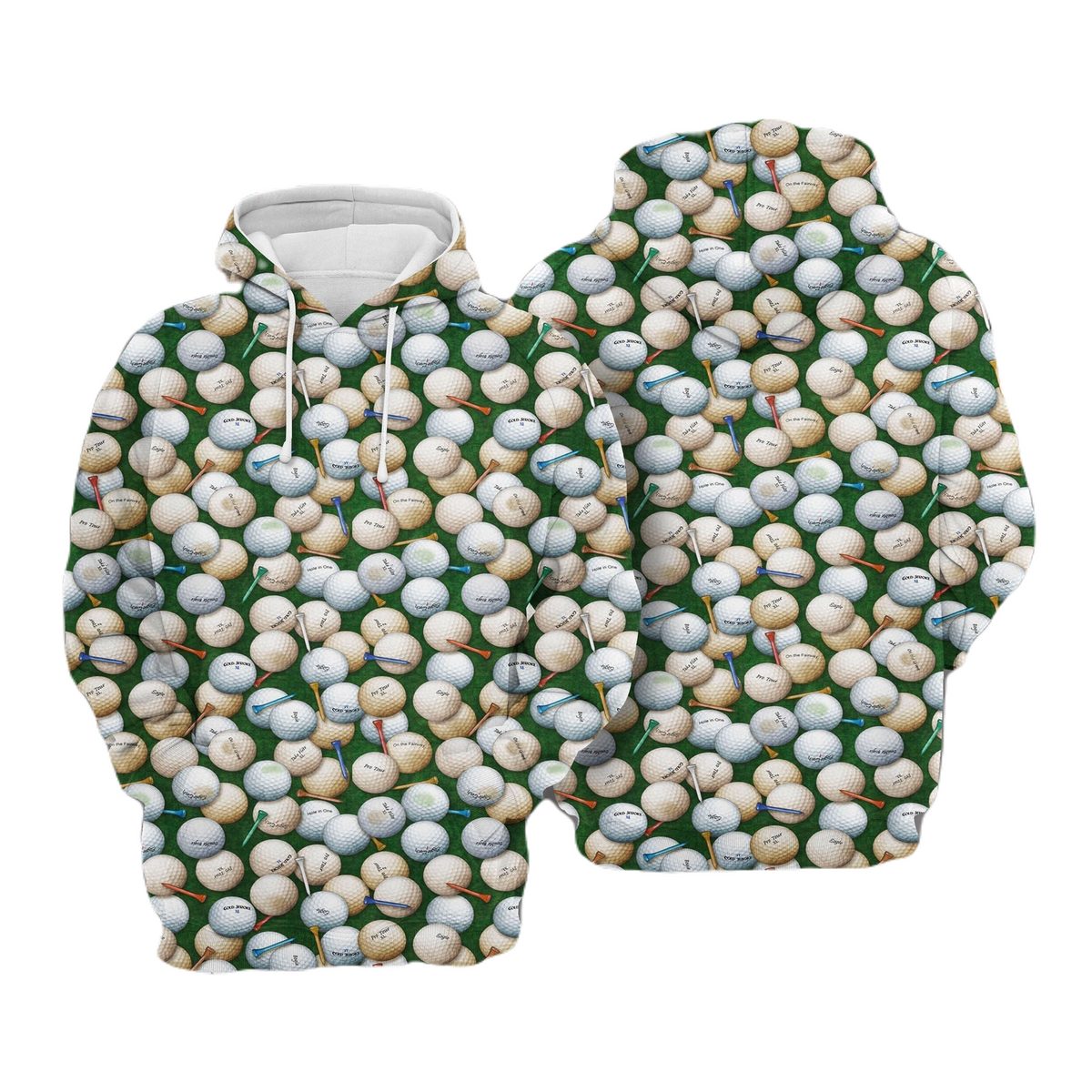 Golf Hoodie Golf Club And Balls Doodle Pattern Hoodie White Green Unisex