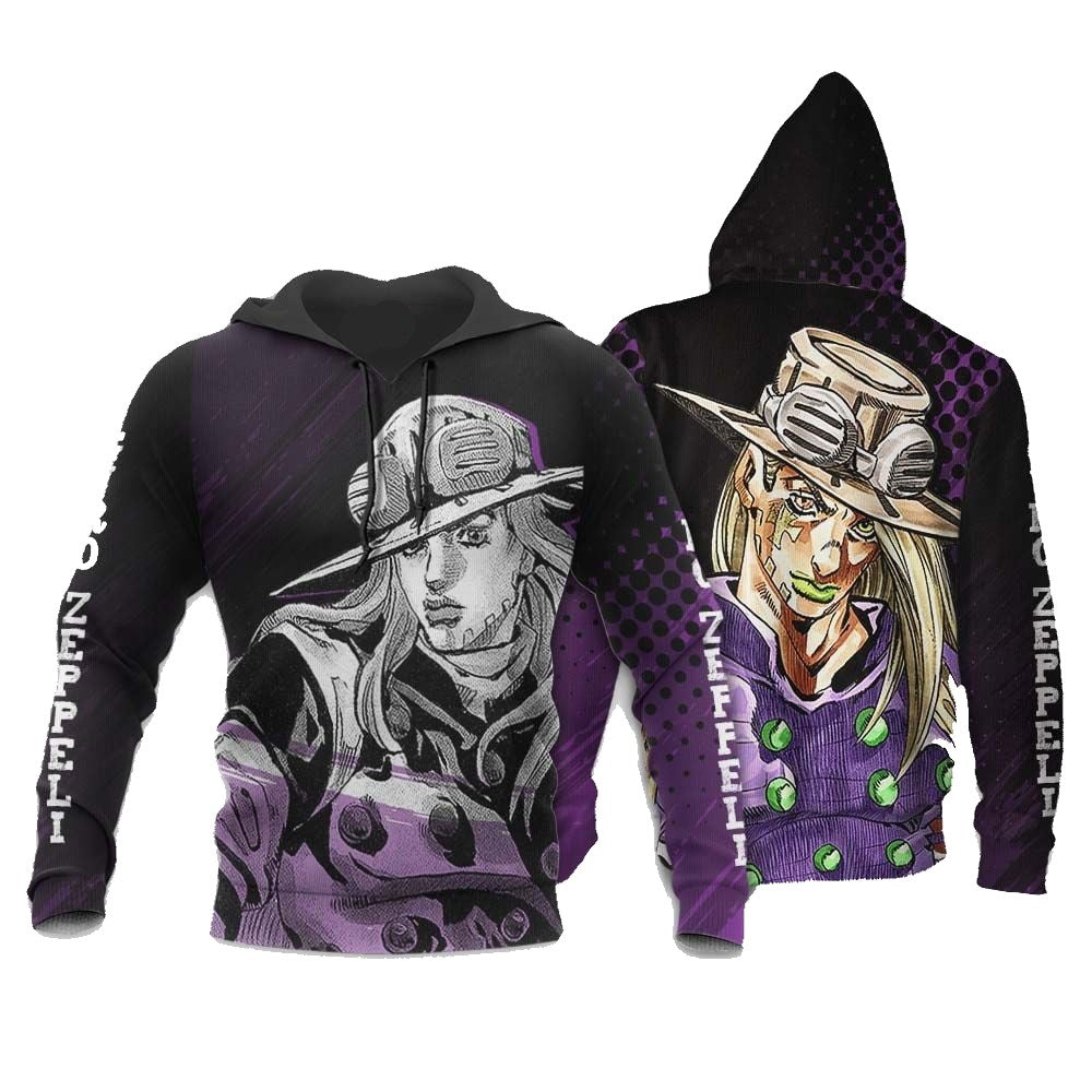 JoJos Bizarre Adventure Hoodie JoJos Bizarre Adventure Gyro Zeppeli Graphic Hoodie Black Purple Unisex