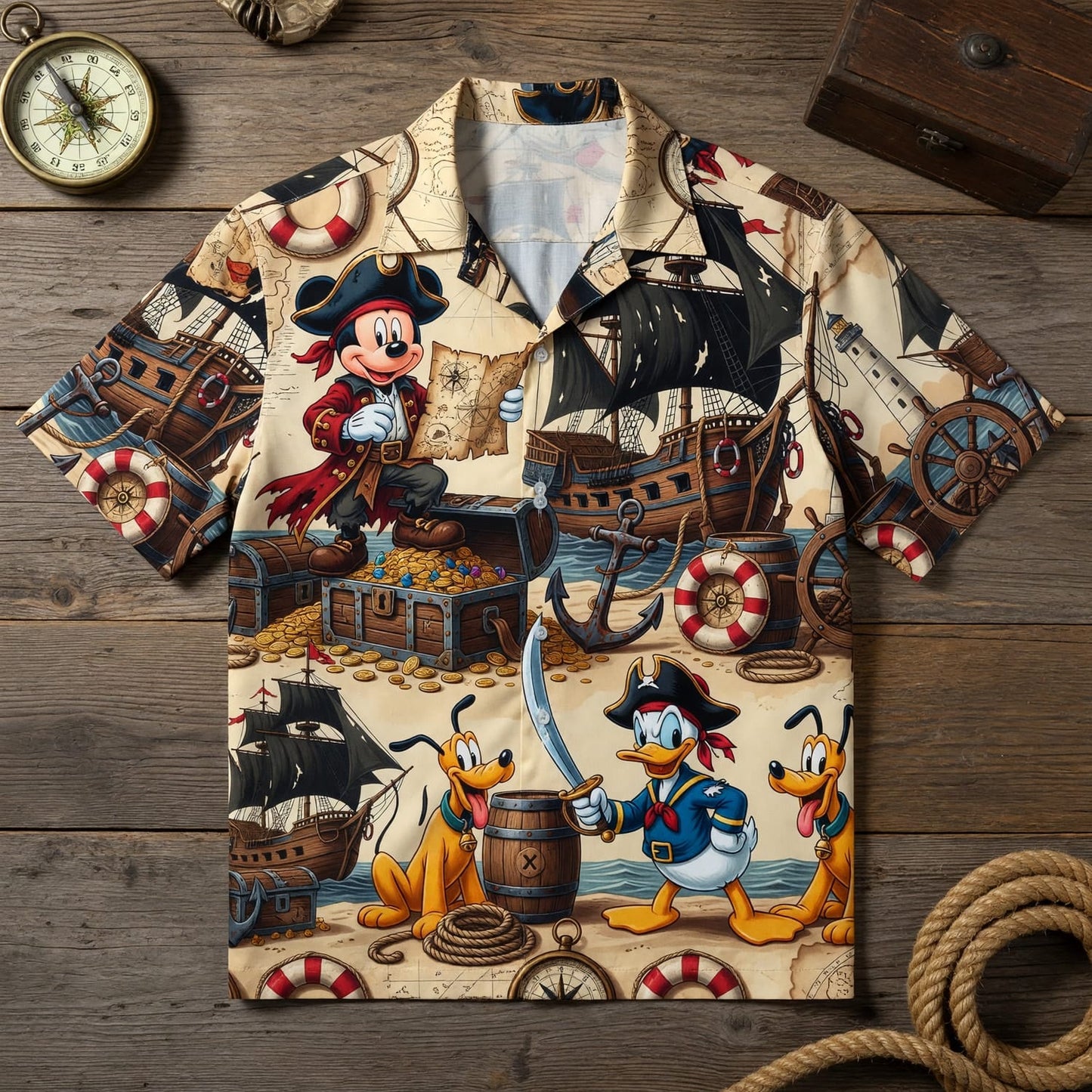 Pirate Mouse Duck Hawaiian Shirt - Adventure Beachwear - HW0K6NGWX