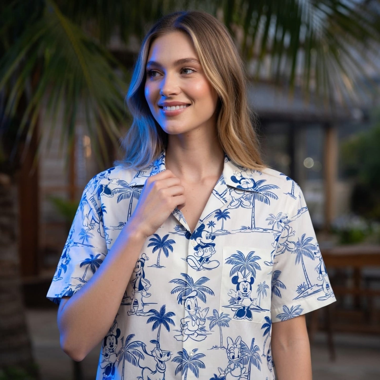 Tropical Toile Hawaiian Shirt - Mouse & Friends Blue Palm Tree - HW3P99XLX