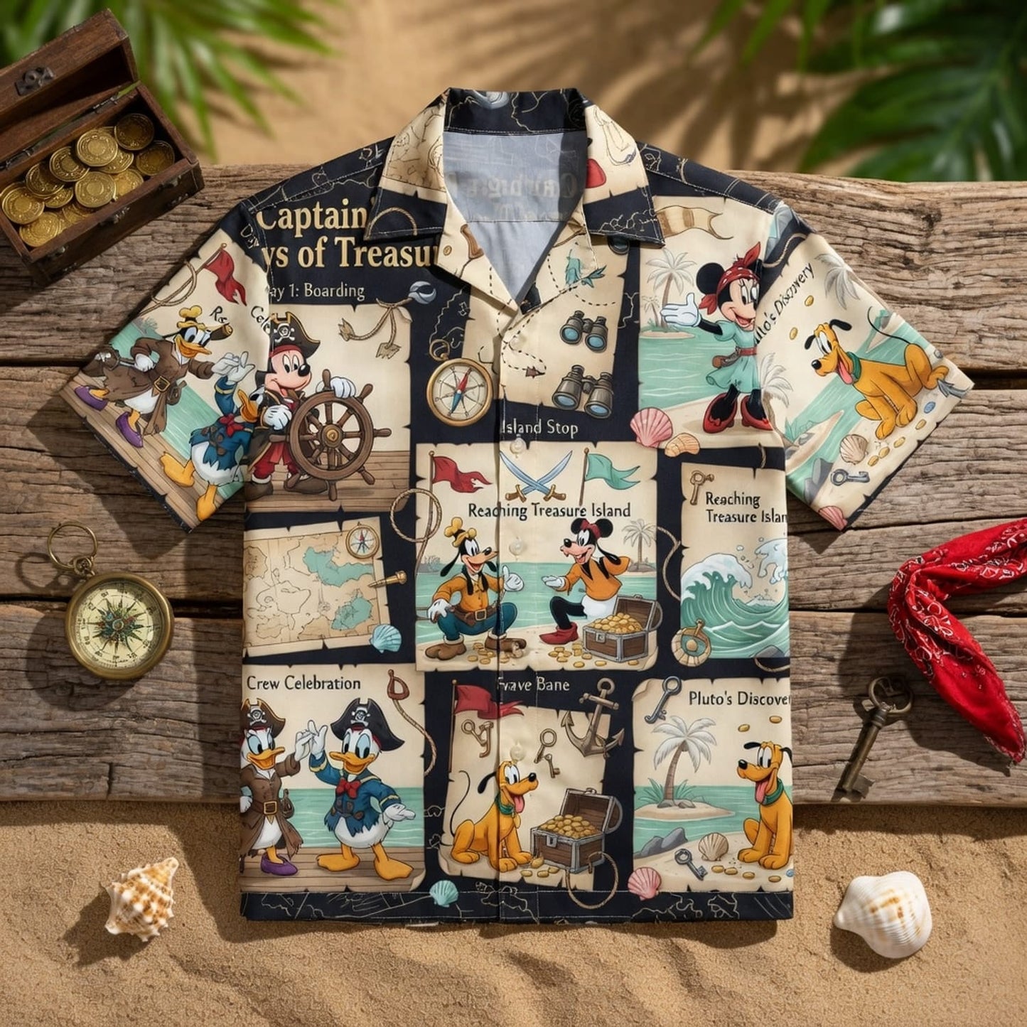 Pirate Mouse Hawaiian Shirt - Treasure Island Cartoon Beachwear - HWALT8U7N