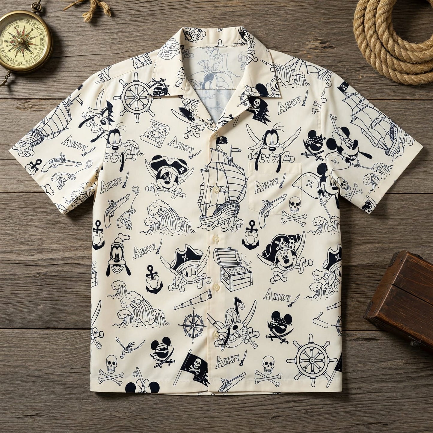 Pirate Mouse Hawaiian Shirt - Ahoy Cartoon Beach Apparel - HWCZTJZGF