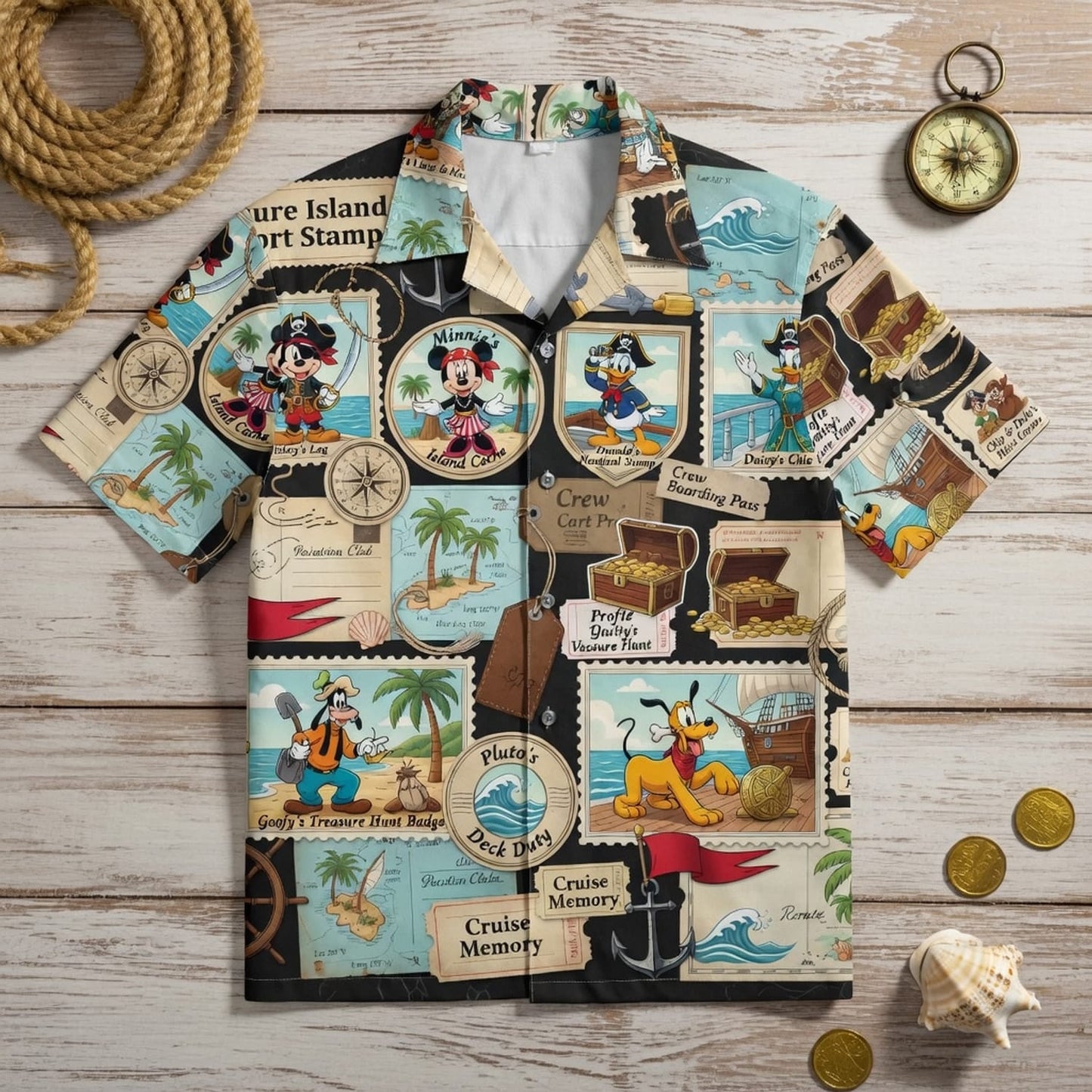 Pirate Hawaiian Shirt - Treasure Island Passport Stamp Art - HWXRXETE6