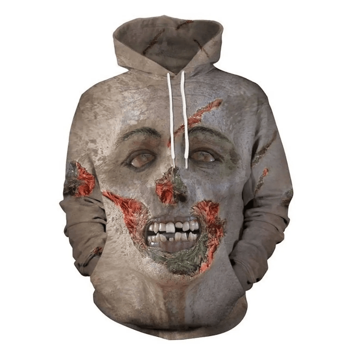 Zombie Hoodie Halloween Scary Zombie Face Graphic Hoodie Gray Unisex