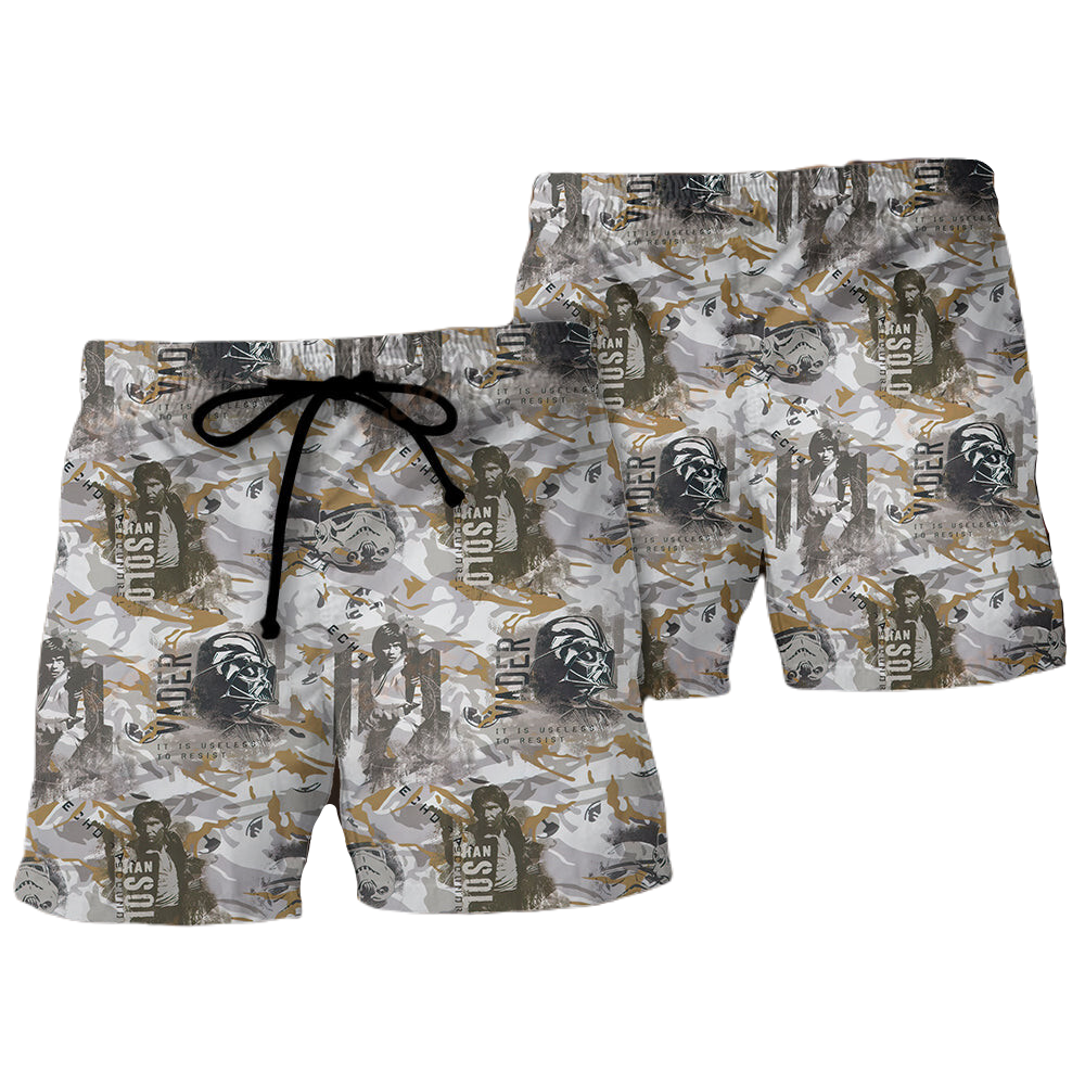 Starwars Shorts Han Solo Darth Vader Stormtrooper Camo Pattern Beach Shorts Gray