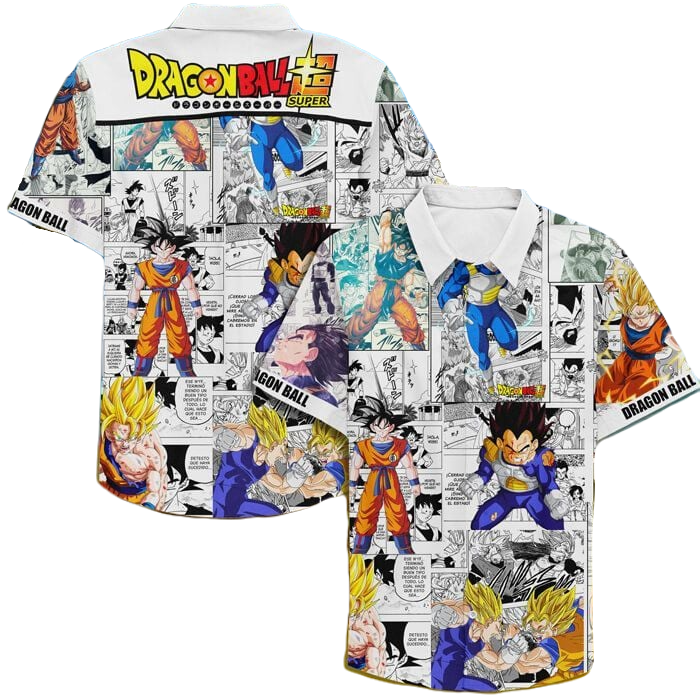 Dragon Ball Hawaii Shirt Goku Vegeta Manga Pattern Hawaiian Shirt White Unisex
