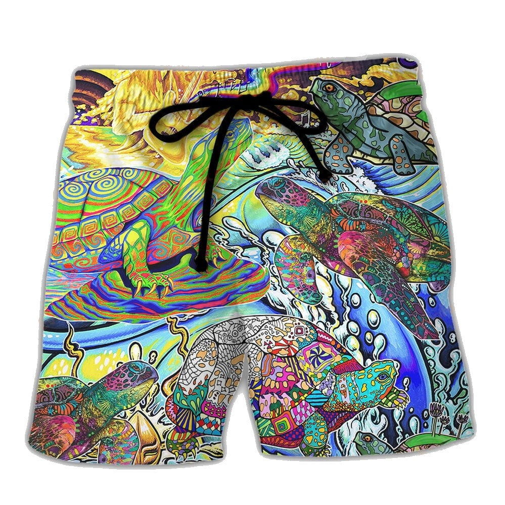Turtle Shorts Hippie Art Turtle Pattern Beach Shorts Colorful