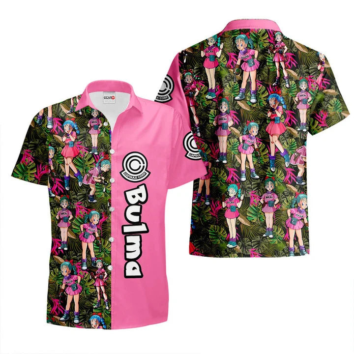Dragon Ball Hawaii Shirt Dragon Ball Bulma Tropical Pattern Hawaiian Shirt Pink Green Unisex