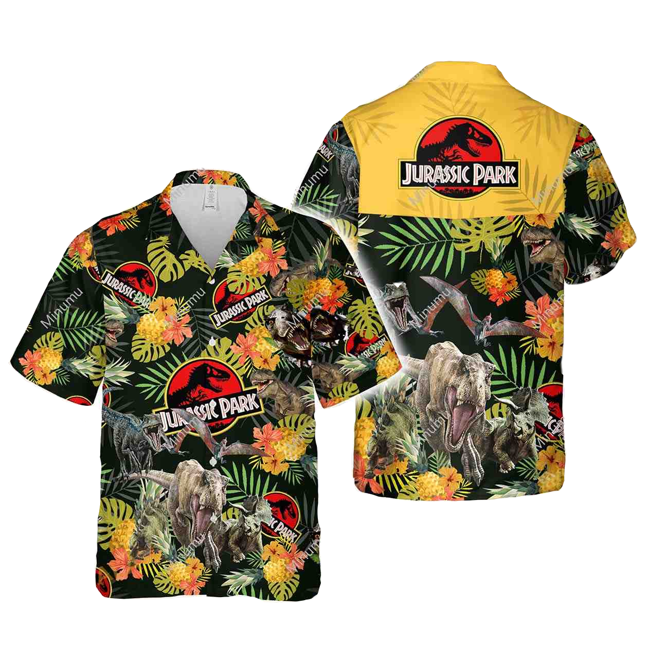 NoClaws Jurassic Park Hawaii Shirt Jurassic Park Dangerous Dinosaur Pattern Hawaiian Shirt Black Yellow Unisex