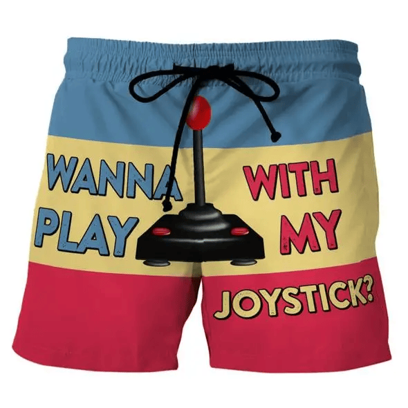 Funny Shorts Wanna Play with My Joystick Beach Shorts Colorful