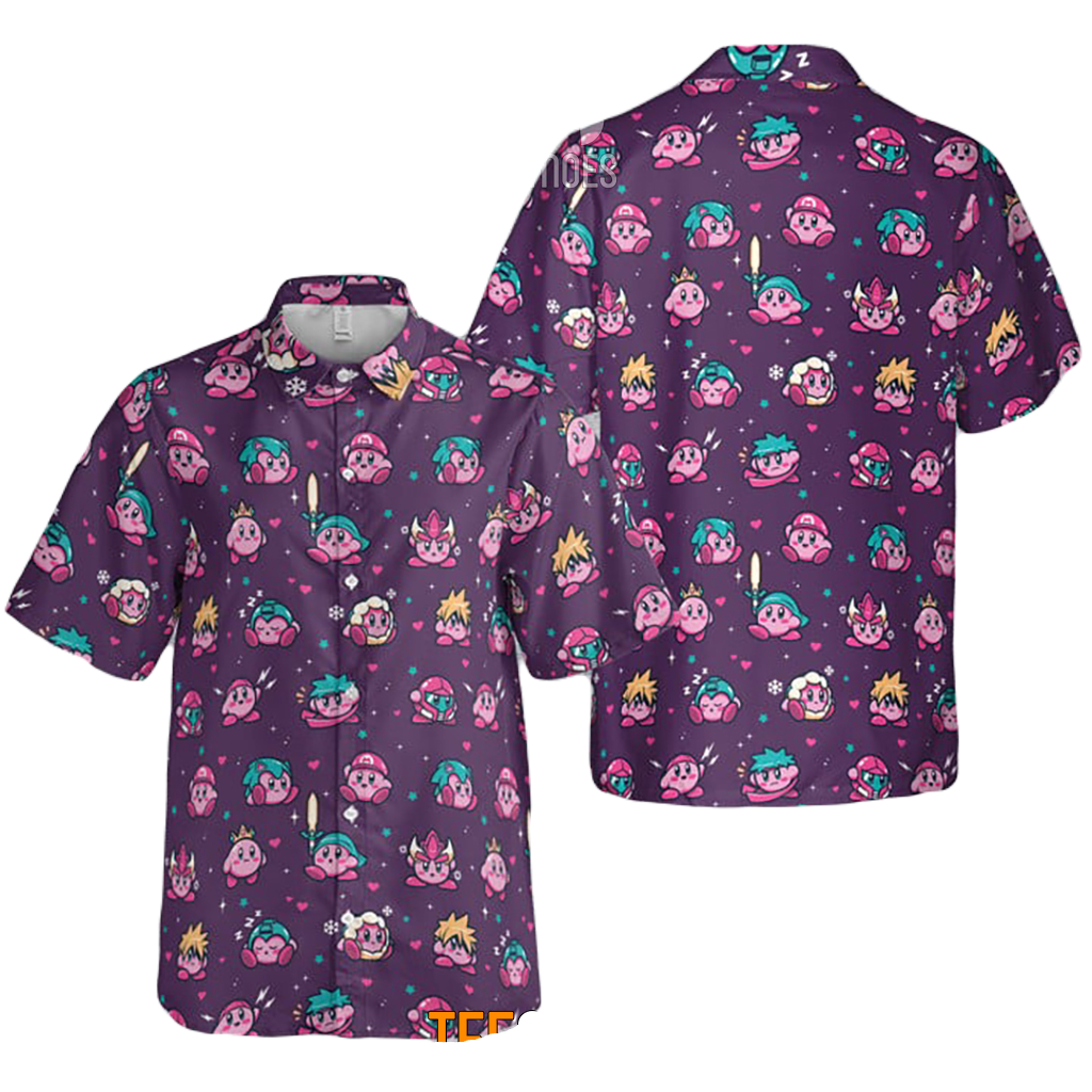 NoClaws NoClaws Kirby Hawaii Shirt Kirby As Other Games Characters Pattern Hawaiian Shirt Purple Pink Unisex