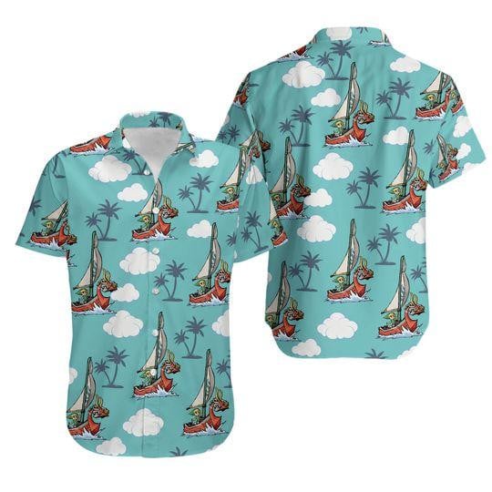 NoClaws Legend Of Zelda Hawaii Shirt Legend of Zelda Link On Boat Pattern Hawaiian Shirt Blue Unisex