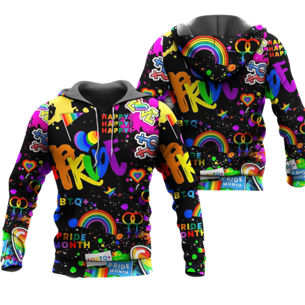 LGBT Hoodie LGBT Happy Pride Month Symbols Pattern Hoodie Colorful Unisex