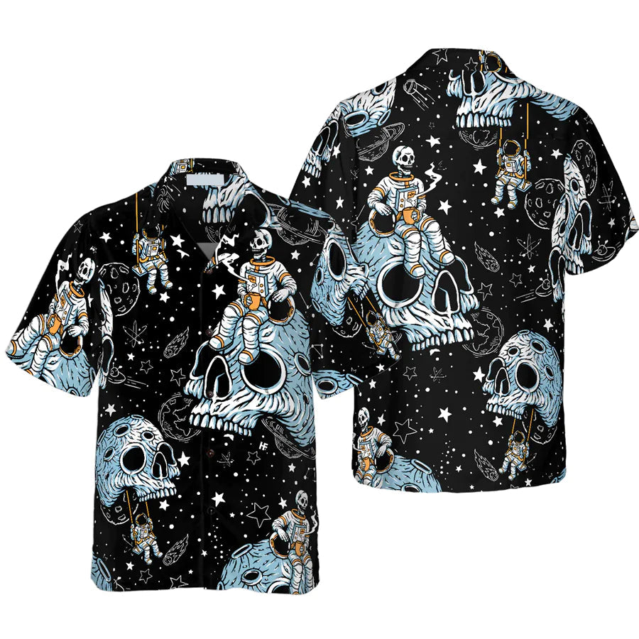 NoClaws Skull Hawaii Shirt Skull Planet Outta Space Hawaiian Shirt Black Blue Unisex