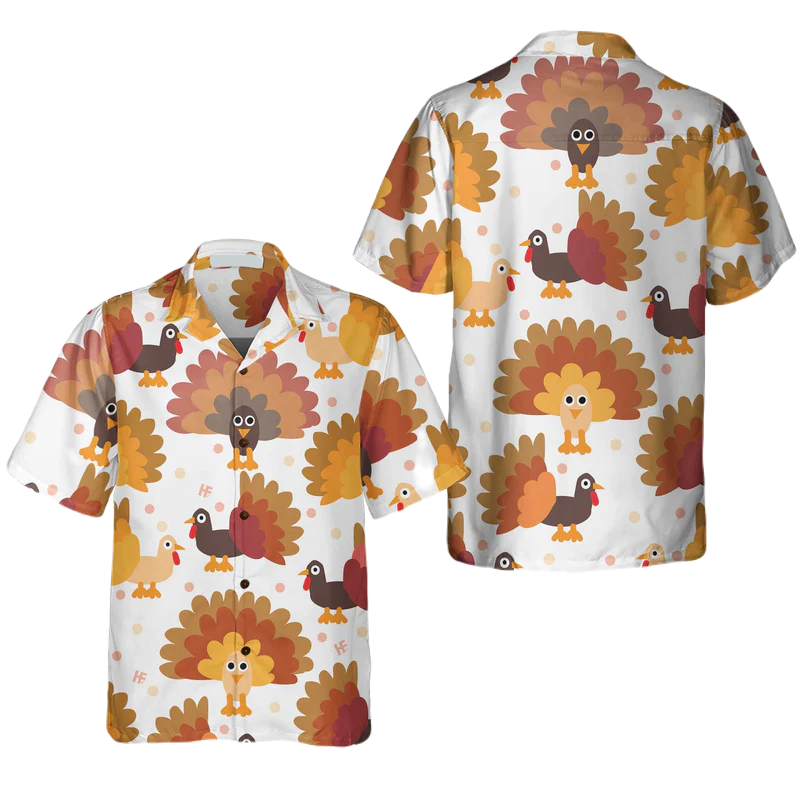 NoClaws Thanksgiving Hawaii Shirt Thanksgiving Lots Of Turkeys Aloha Shirt White Brown Unisex