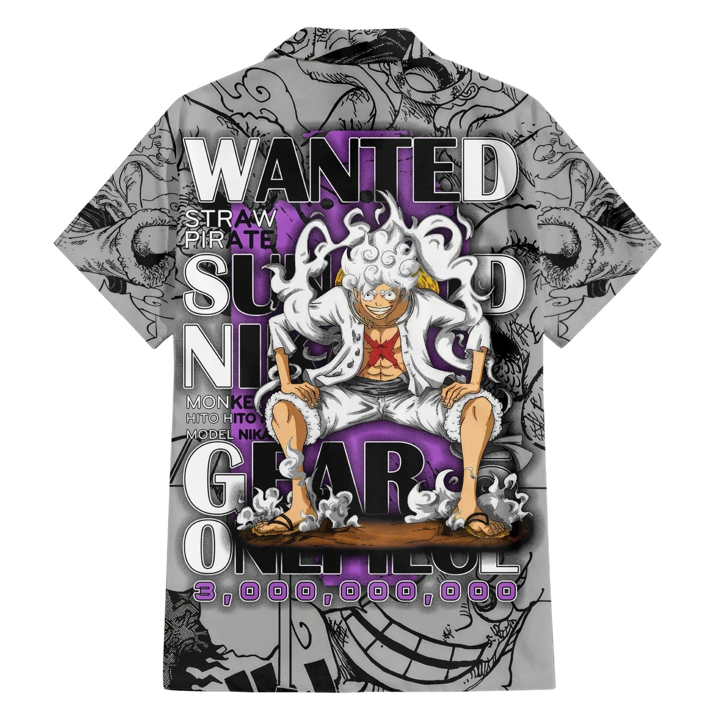 NoClaws NoClaws One Piece Hawaii Shirt Luffy Gear 5 Most Wanted Hawaiian Shirt Gray Unisex