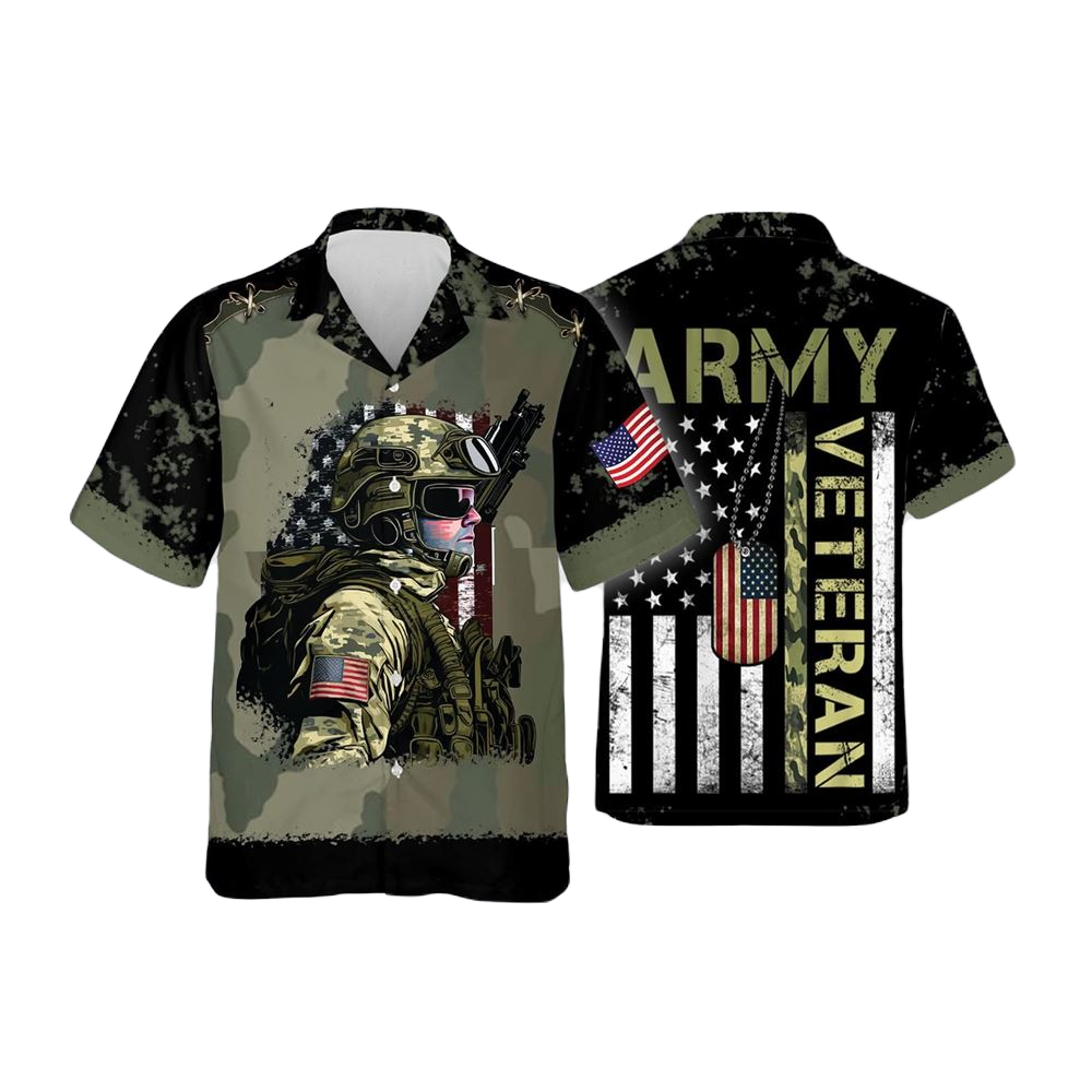 NoClaws Veteran Hawaii Shirt Military Soldier Graphic Us Army Veteran Hawaiian Shirt Black Green Unisex