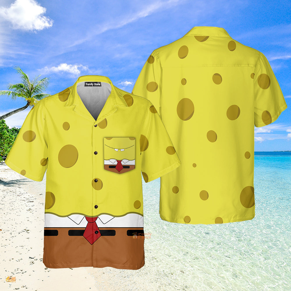 Yellow Sponge Man Cartoon Cosplay Costume - Hawaiian Shirt