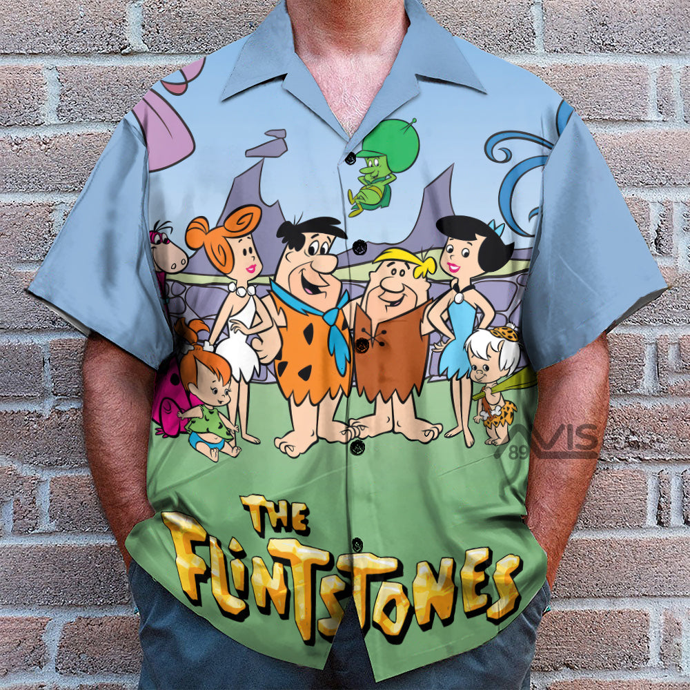 Nostalgic Movie The Flintstones Printing Short Sleeve Aloha Hawaiian Shirt
