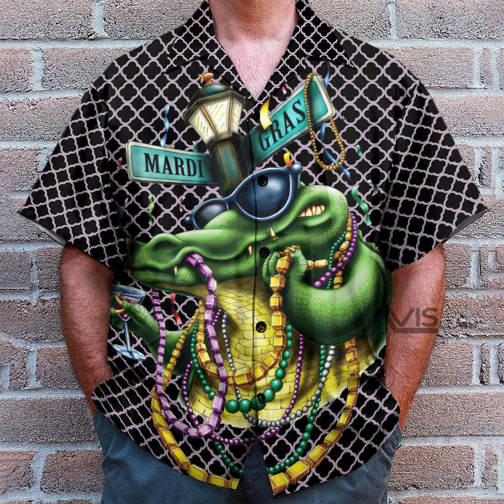 Mardi Gras Funny Rich Crocodile - Hawaiian Shirt