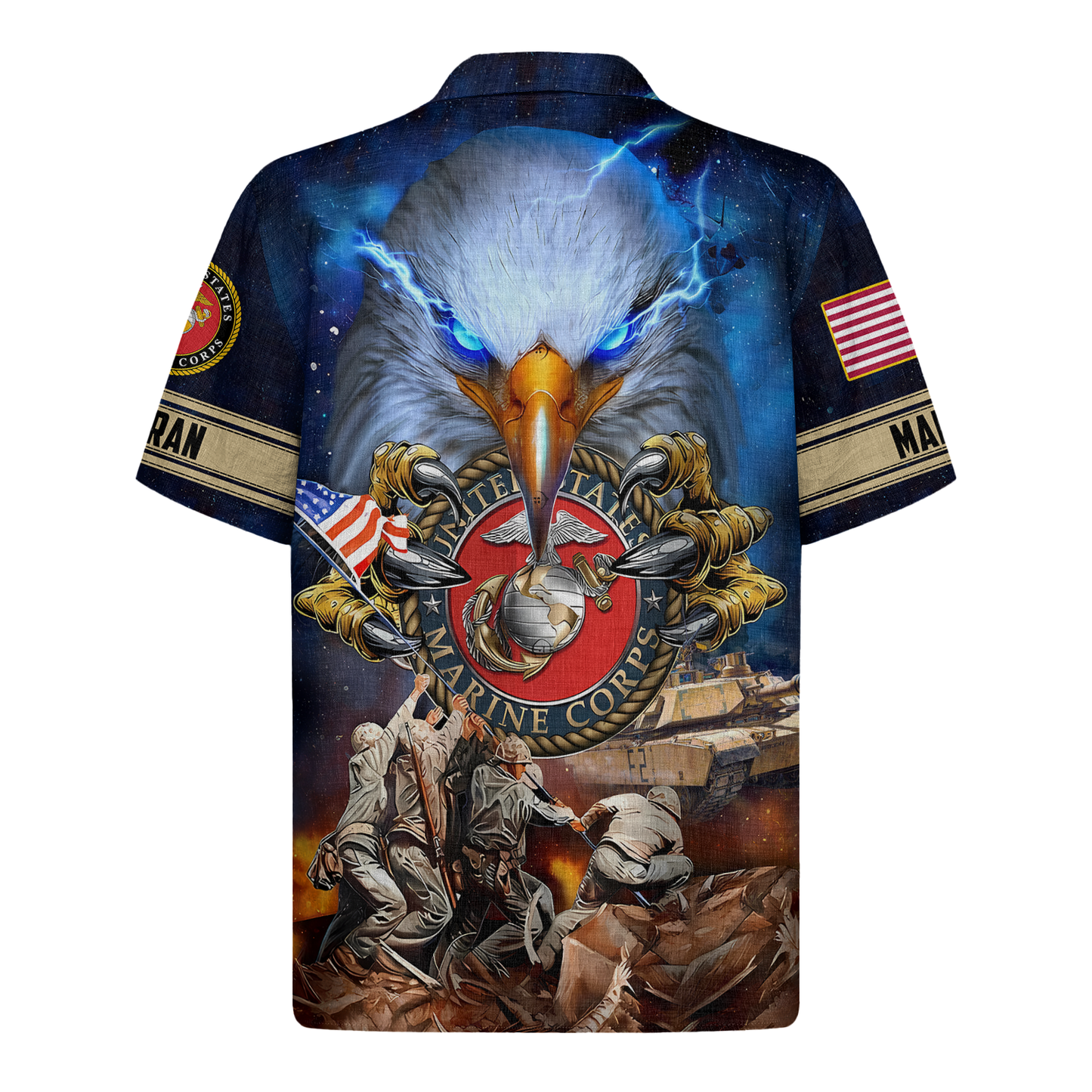 United States Marines With Eagle & Iwo Jima Tribute - Hawaiian Shirt - Patriotic Gift For Veterans | HN02