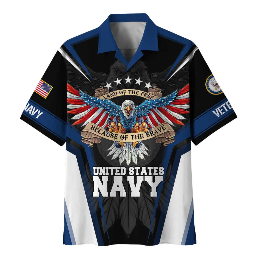 United States Navy Because Of The Brave - Hawaiian Shirt - Patriotic Gift For Veterans | HN02
