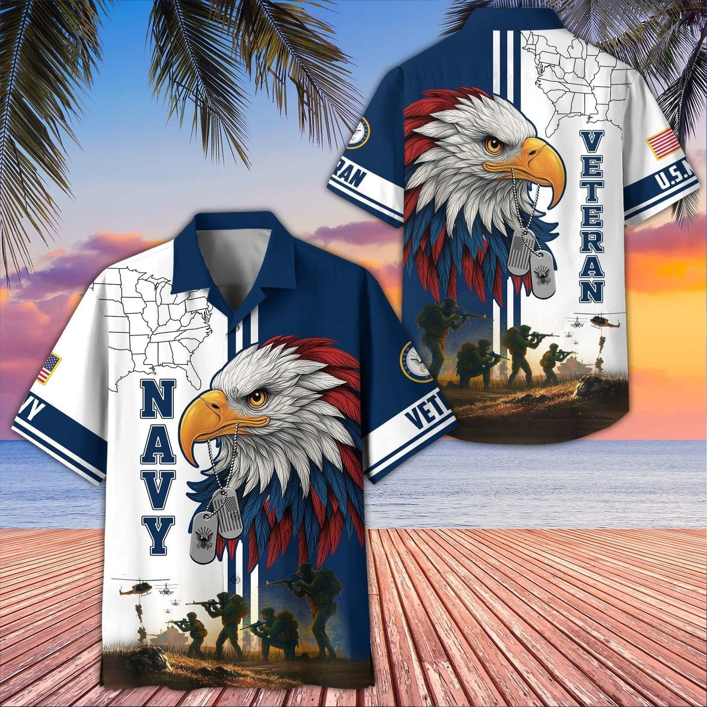 Navy Bald Eagle Military - Hawaiian Shirt - Patriotic Gift For Veterans | HN02