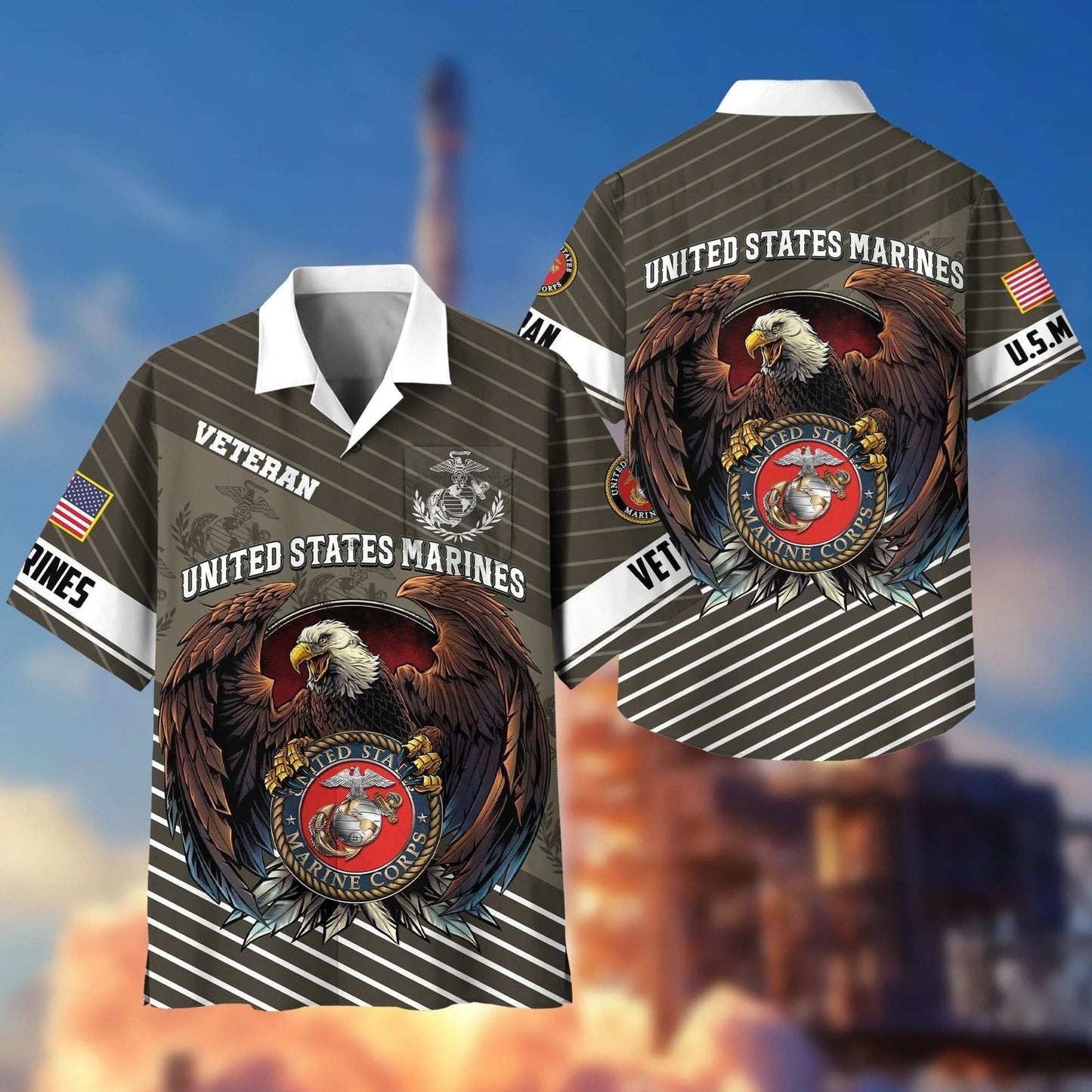 Marine Corps Veteran Eagle Globe Tribute - Hawaiian Shirt - Patriotic Gift For Veterans | HN02