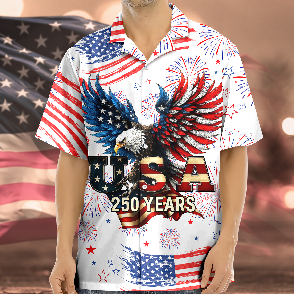 Patriotic Bald Eagle USA 250 Years - Hawaiian Shirt - Gift for Dad, Husband, Grandpa HN02