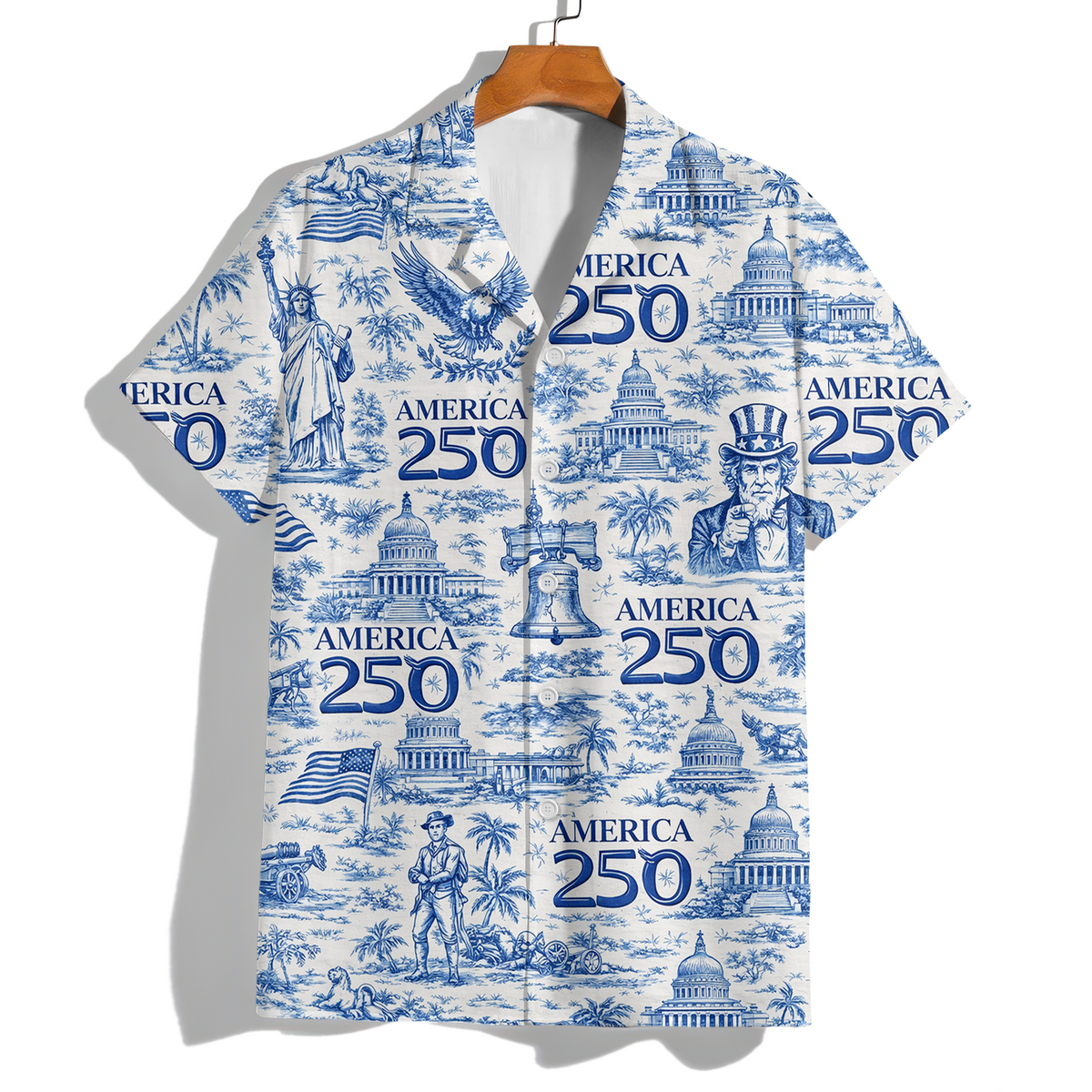 America 250th Anniversary Toile De Jouy Style - Hawaiian Shirt - Gift for Dad, Husband, Grandpa HN02