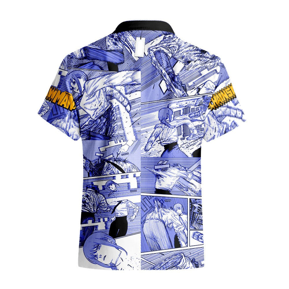 NoClaws Chainsaw Man Hawaii Shirt Makima Character Manga Style Pattern Aloha Shirt Blue Unisex