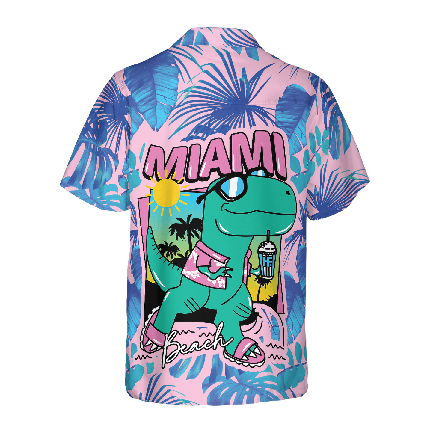 NoClaws Dinosaur Hawaii Shirt Dinosaur Miami South Beach Hawaiian Shirt Pink Blue Unisex