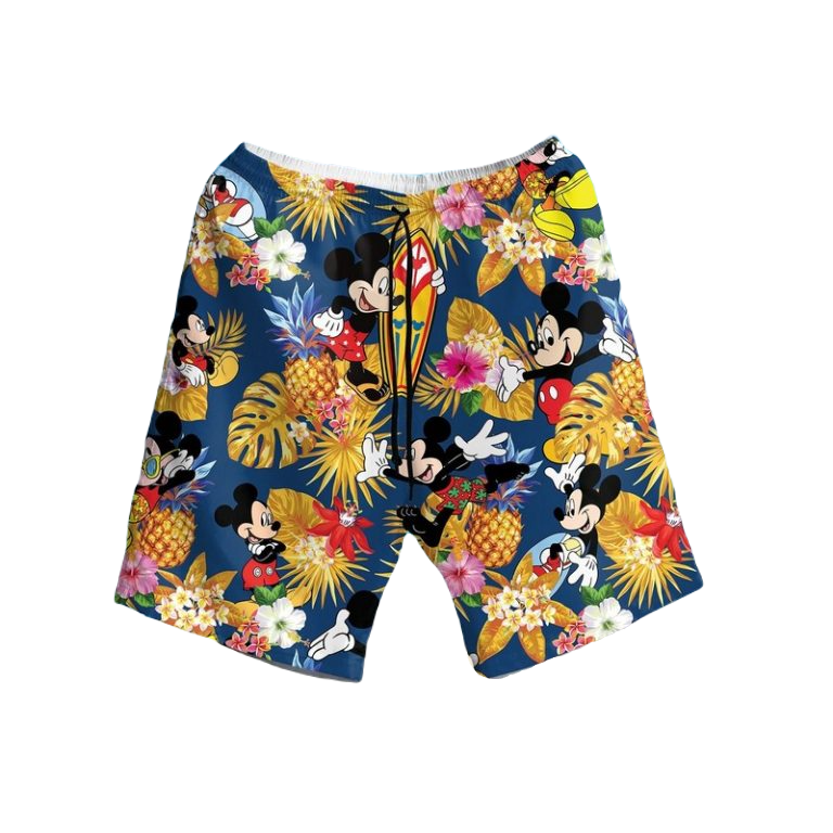 Mickey Mouse Shorts Mickey Mouse Tropical Pineapples Pattern Beach Shorts Yellow
