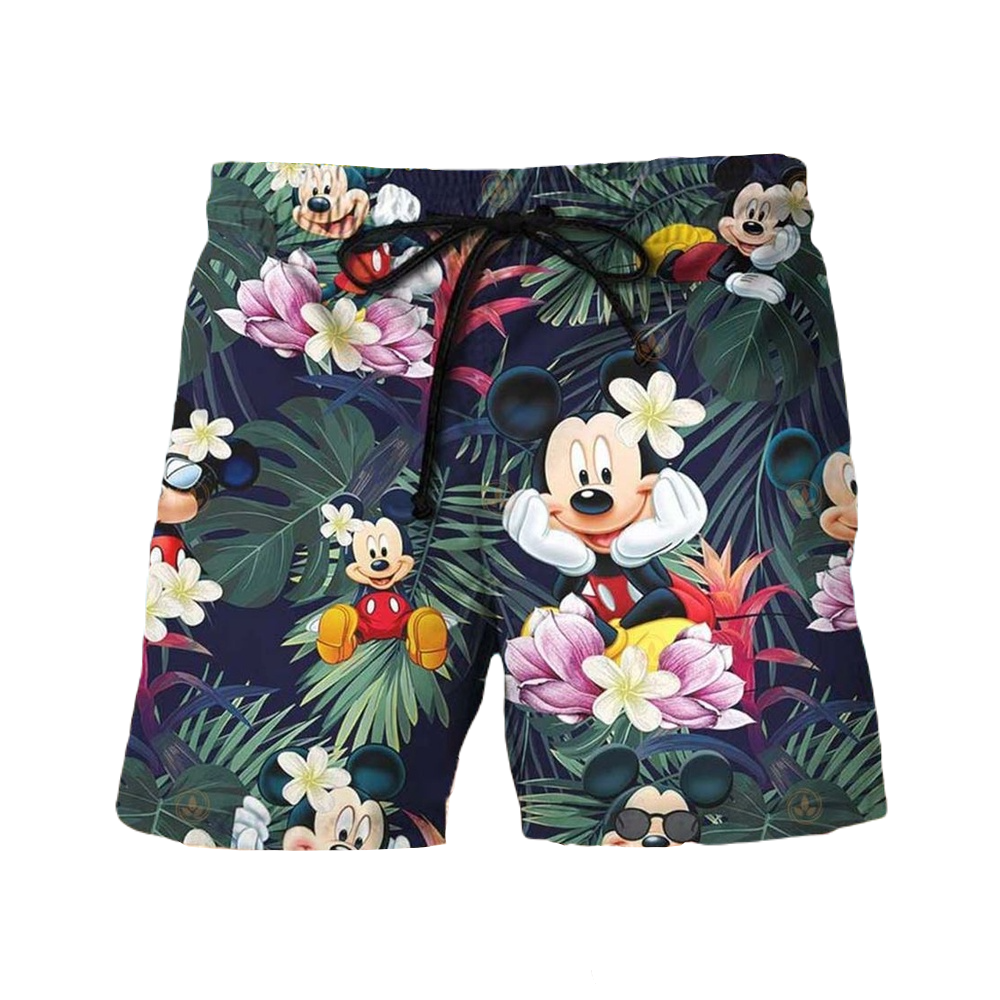 Mickey Mouse Shorts Mickey Mouse with Tropical Flower Jungle Beach Shorts Green