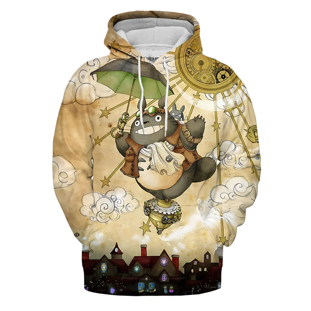SGhibli Hoodie Totoro Flying In The City Sky Hoodie Yellow Unisex