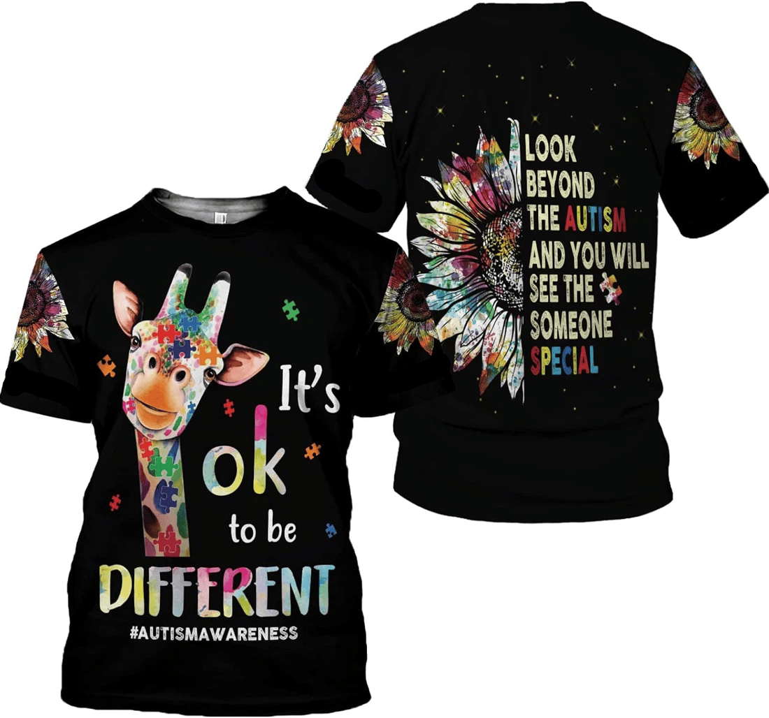Autism T-shirt It's Okay To Be Different Giraffe Graphic T-shirt Black Unisex