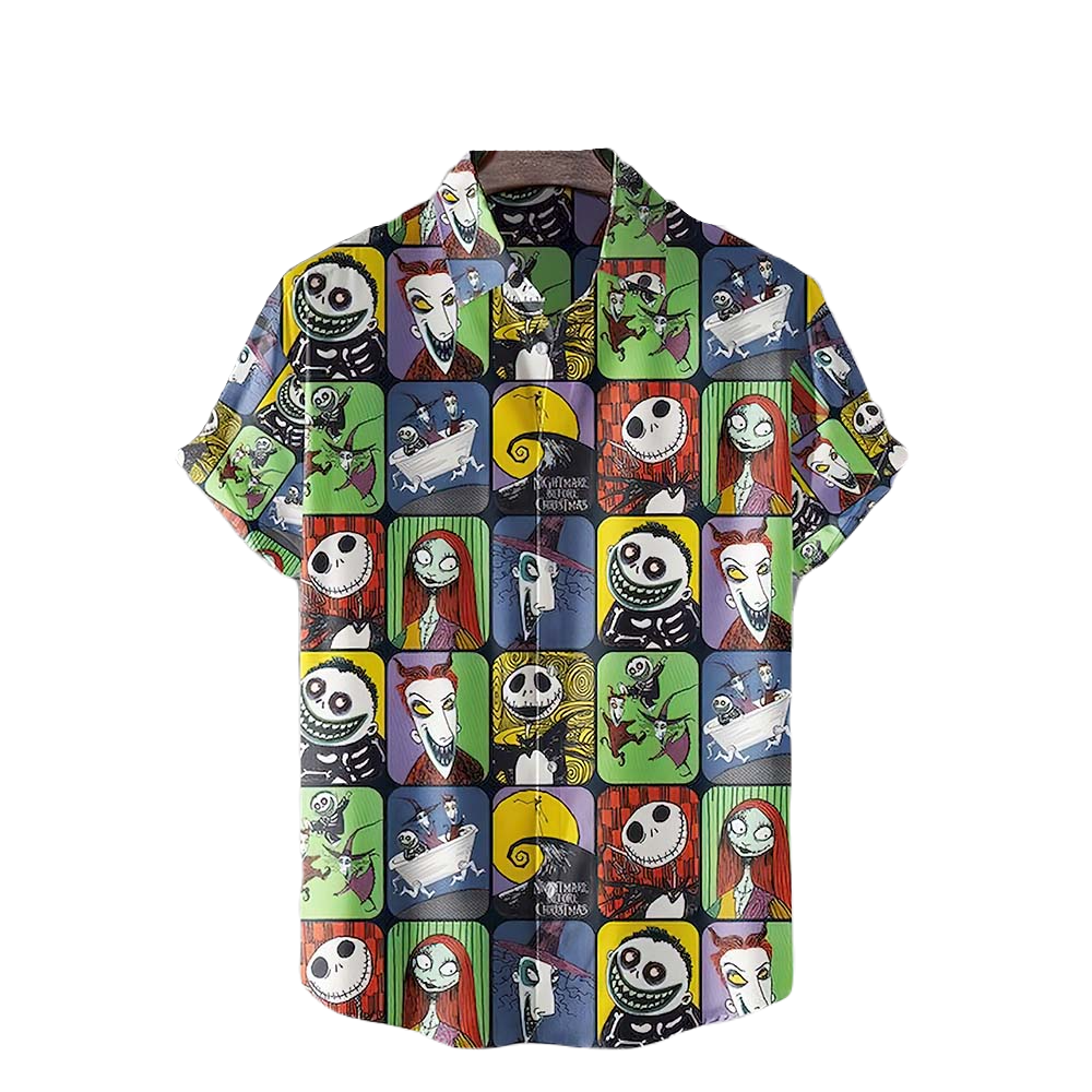 NoClaws The Nightmare Before Christmas Hawaii Shirt Characters Square Pattern Aloha Shirt Colorful Unisex