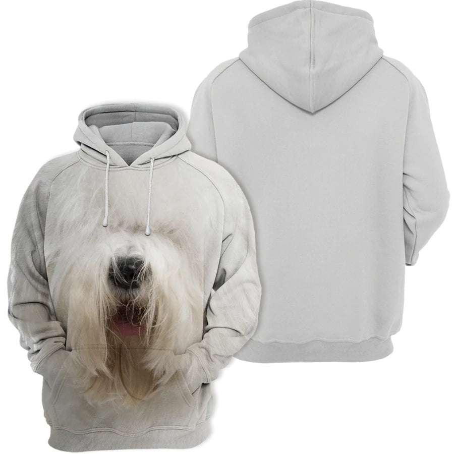 Dog Hoodie Old English Sheepdog Dog Face Graphic Hoodie White Unisex