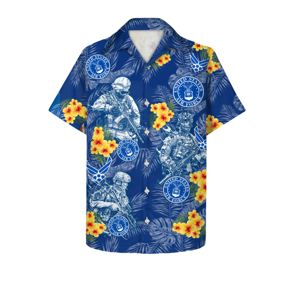 NoClaws Veteran Hawaii Shirt Soilder Floral Tropical US Air Force Aloha Shirt Blue Unisex