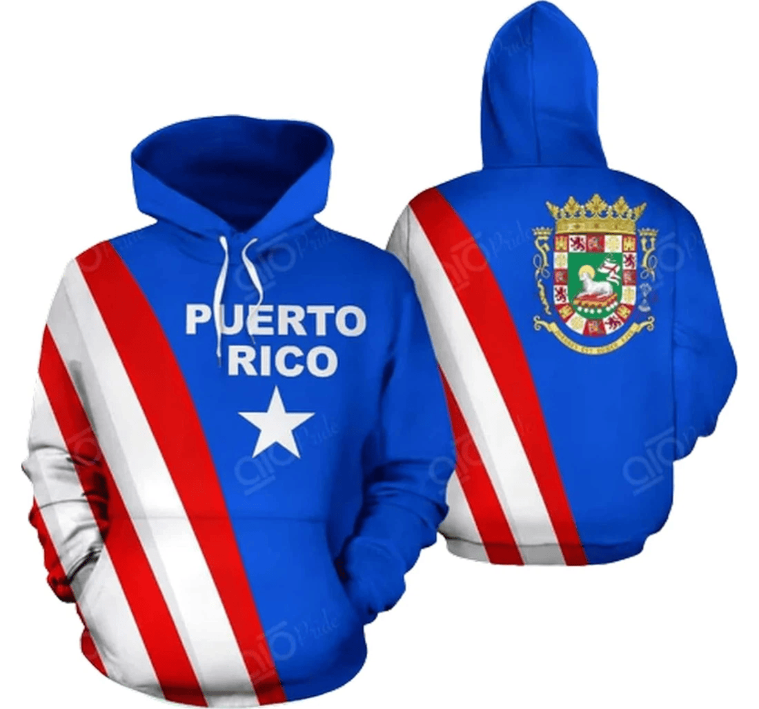 Puerto Rico Hoodie Coat Of Arms Of Puerto Rico Graphic Hoodie White Blue Unisex