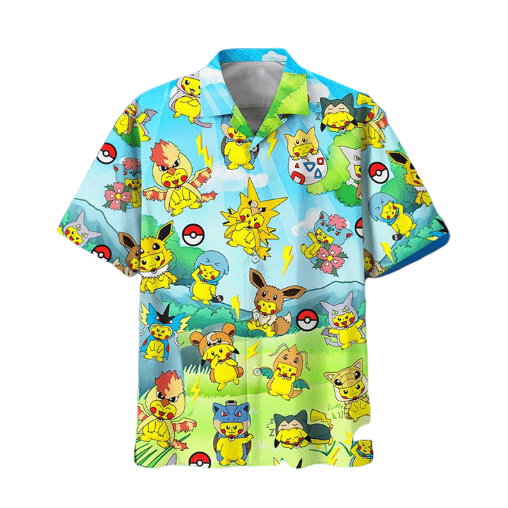 NoClaws Pokemon Hawaii Shirt Pikachu Cosplays Other Pokemon In Forest Aloha Shirt Colorful Unisex