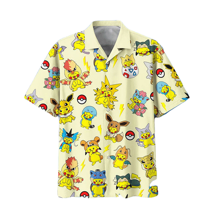 NoClaws Pokemon Hawaii Shirt Pikachu Cosplays Other Pokemon Aloha Shirt Yellow Unisex
