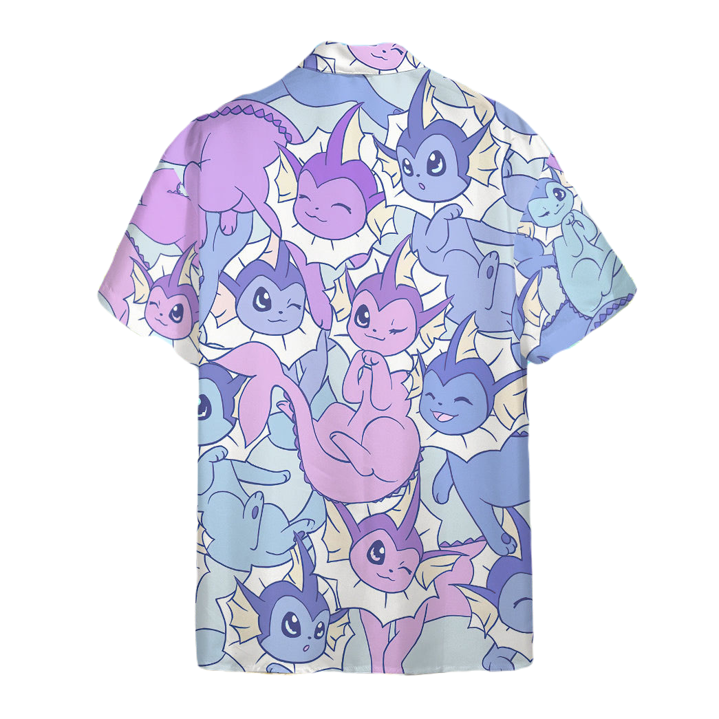 NoClaws Pokemon Hawaii Shirt Eevee Evolution Water Type Shiny Vaporeon Aloha Shirt Pink Blue Unisex